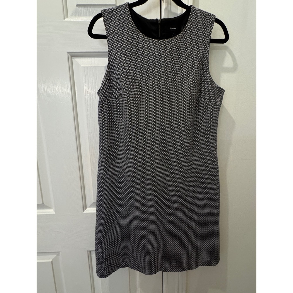 Theory Womens Black White Micro Pattern Sleeveless Shift Dress Size 12 Zip Back